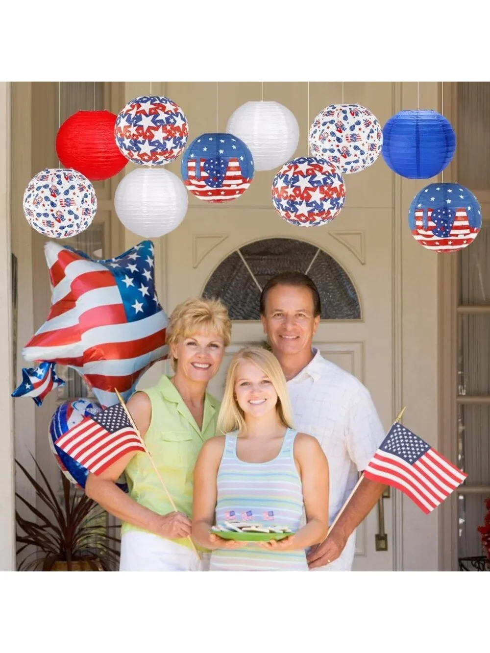 Patriotic Red White Blue Hanging Paper Lanterns - 10 Pack for 4th of July Decor